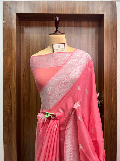 Strawberry Rupa Buti Khaddi Georgette Saree