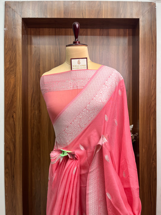 Strawberry Rupa Buti Khaddi Georgette Saree