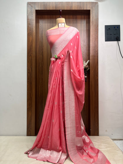 Strawberry Rupa Buti Khaddi Georgette Saree