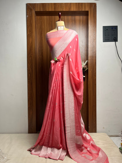 Strawberry Rupa Buti Khaddi Georgette Saree